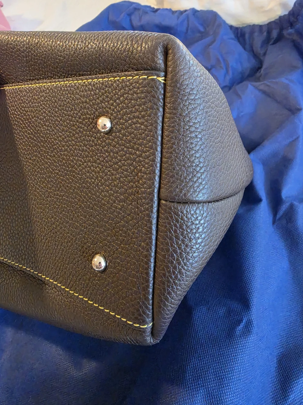 Dooney & Bourke Pebbled Leather Barlow Satchel -dark Brown With Tan Trim